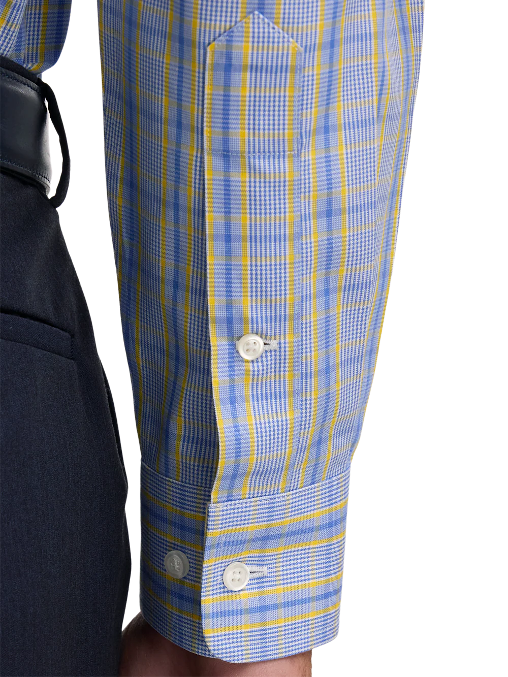 Non-Iron Cotton Glen Plaid Dress Shirt With Contrast Trim - Blue/yellow - Image 4