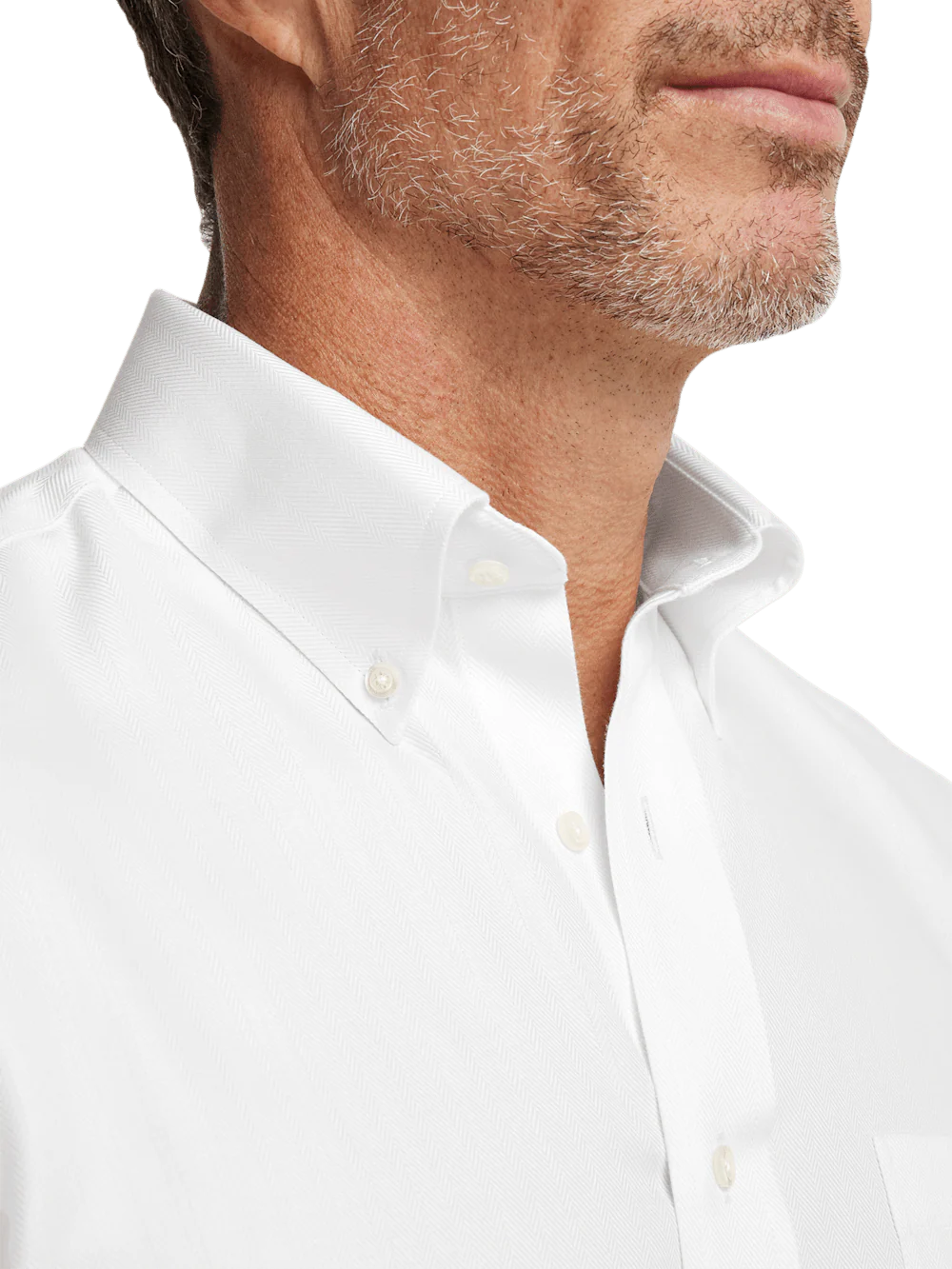 Non-Iron Cotton Herringbone Button Down Collar Dress Shirt - White - Image 3