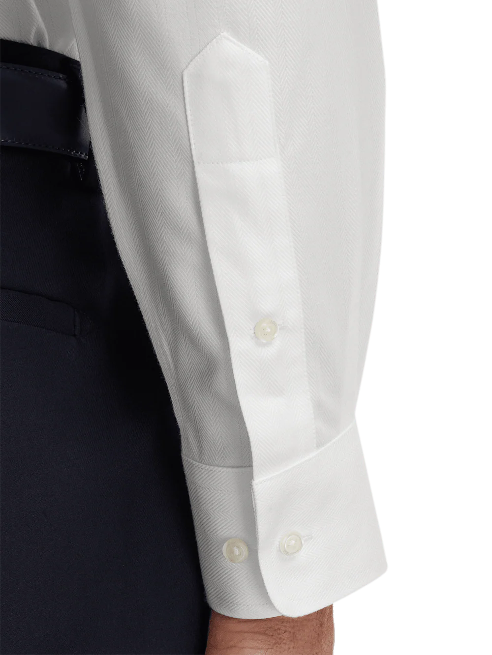 Non-Iron Cotton Herringbone Button Down Collar Dress Shirt - White - Image 4