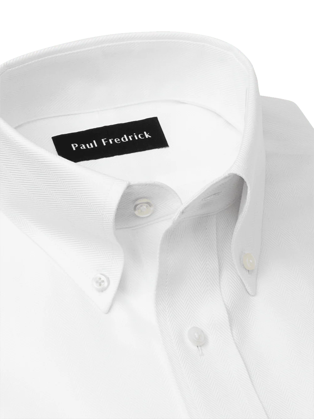 Non-Iron Cotton Herringbone Button Down Collar Dress Shirt - White - Image 7