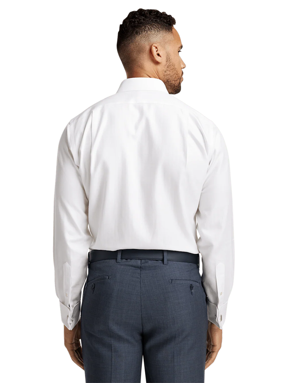 Non-Iron Cotton Herringbone Point Collar French Cuff Dress Shirt - White - Image 5