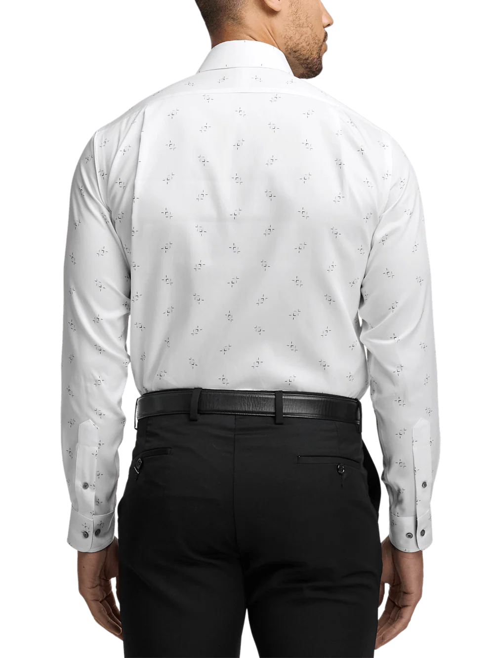 Non-Iron Cotton Houndstooth Dress Shirt - White - Image 5