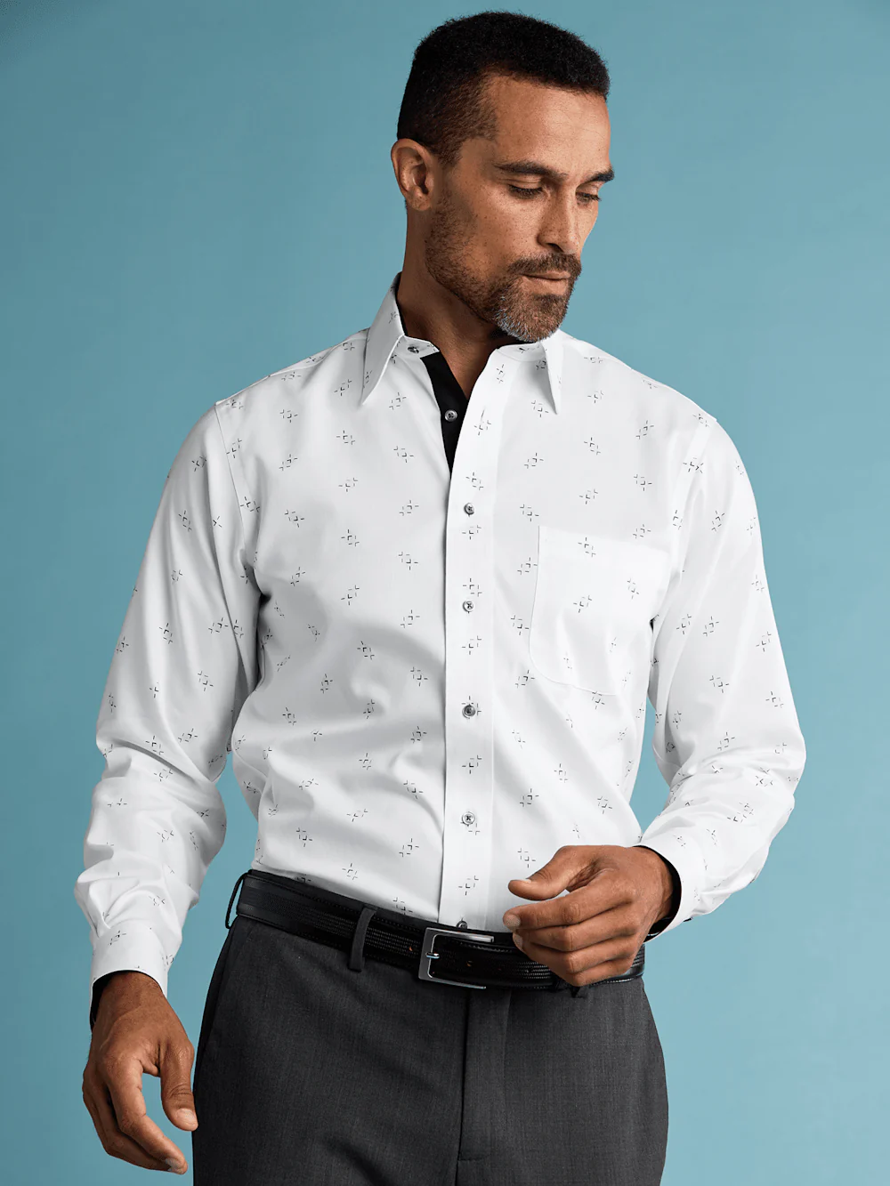 Non-Iron Cotton Houndstooth Dress Shirt - White - Image 8