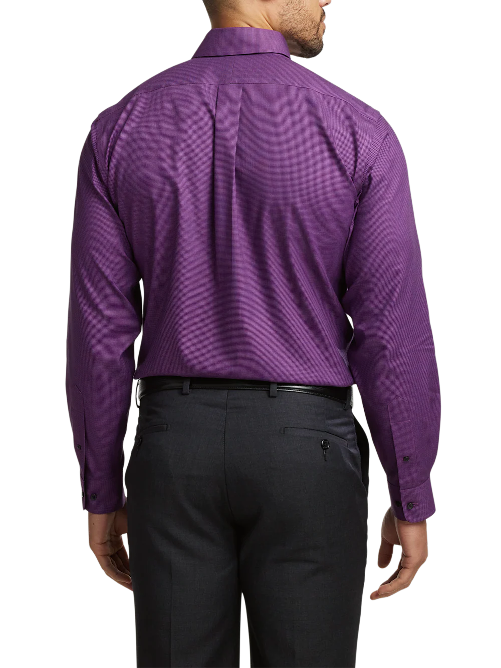 Non-Iron Cotton Houndstooth Dress Shirt With Contrast Trim - Black/purple - Image 5