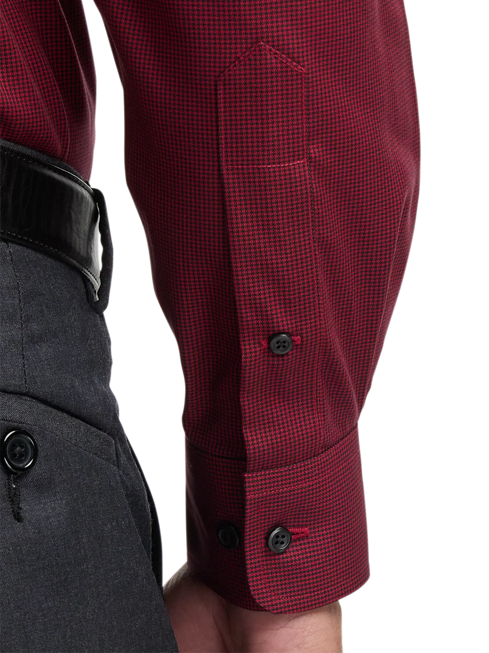 Non-Iron Cotton Houndstooth Dress Shirt With Contrast Trim - Black/red - Image 4
