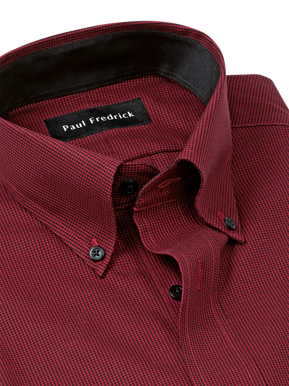 Non-Iron Cotton Houndstooth Dress Shirt With Contrast Trim - Black/red - Image 7