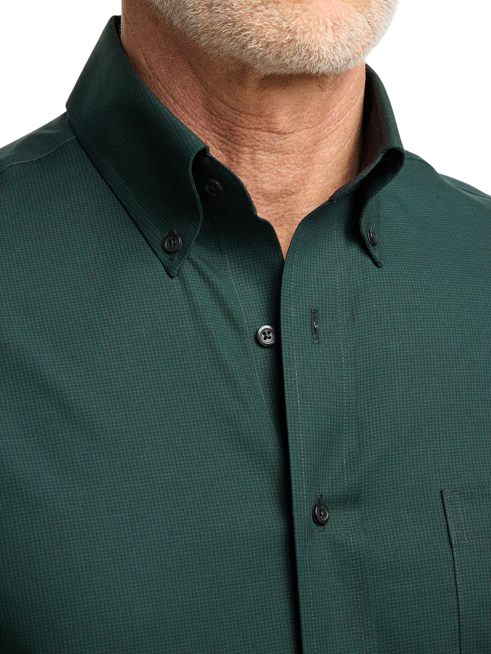 Non-Iron Cotton Houndstooth Dress Shirt With Contrast Trim - Black/green - Image 3