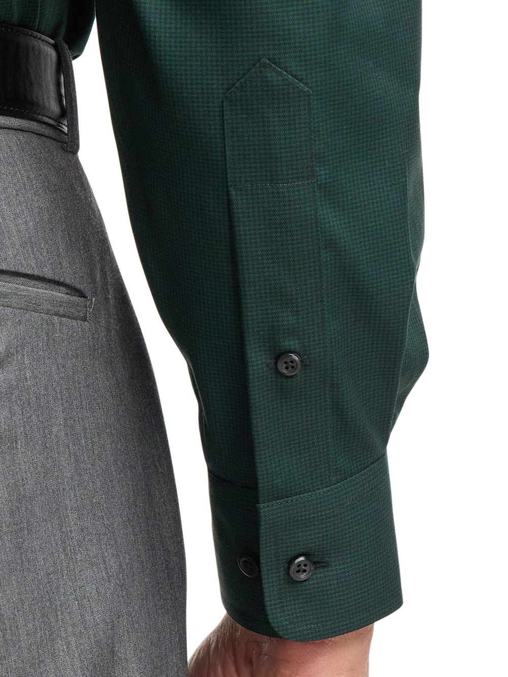 Non-Iron Cotton Houndstooth Dress Shirt With Contrast Trim - Black/green - Image 4