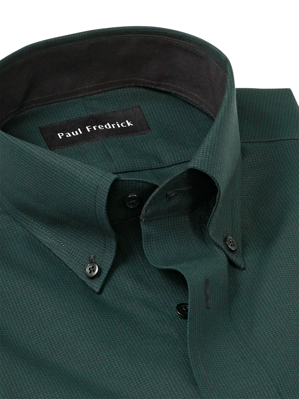 Non-Iron Cotton Houndstooth Dress Shirt With Contrast Trim - Black/green - Image 7