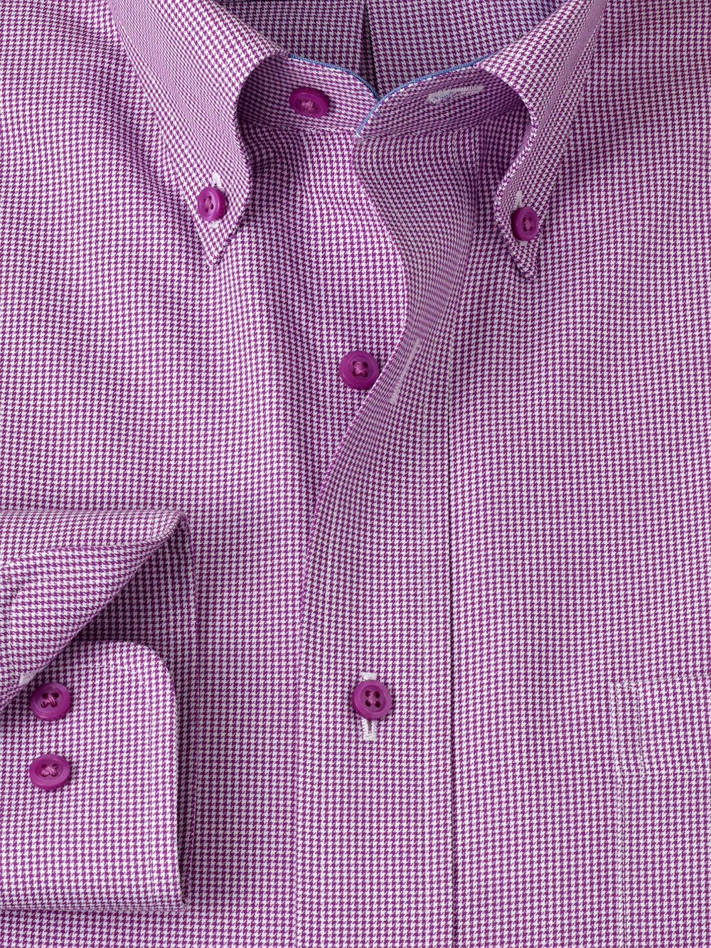 Non-Iron Cotton Houndstooth Dress Shirt With Contrast Trim - Purple - Image 6