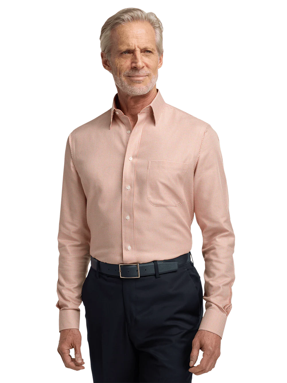 Non-Iron Cotton Houndstooth Dress Shirt With Contrast Trim - Light Rust - Image 2
