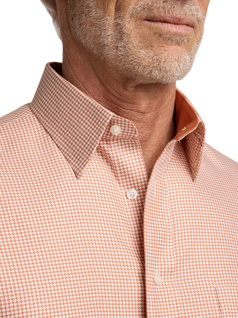Non-Iron Cotton Houndstooth Dress Shirt With Contrast Trim - Light Rust - Image 3