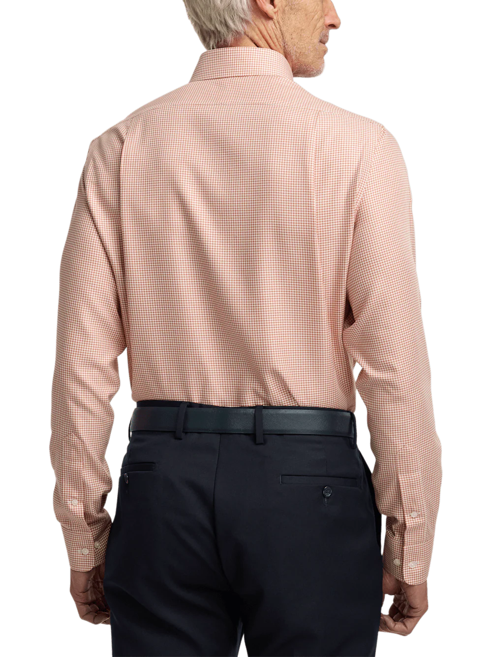 Non-Iron Cotton Houndstooth Dress Shirt With Contrast Trim - Light Rust - Image 5