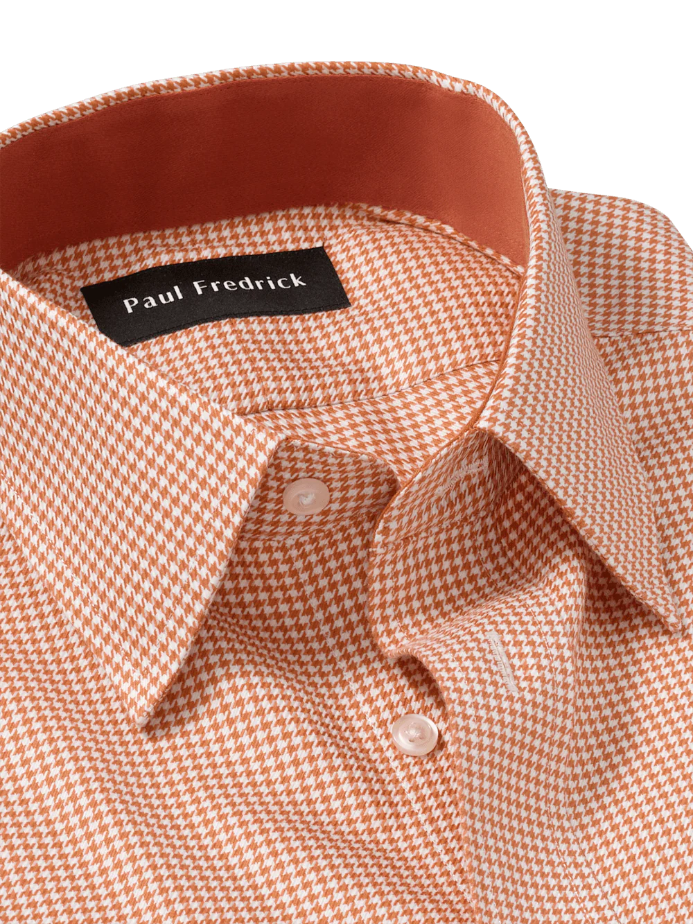 Non-Iron Cotton Houndstooth Dress Shirt With Contrast Trim - Light Rust - Image 7