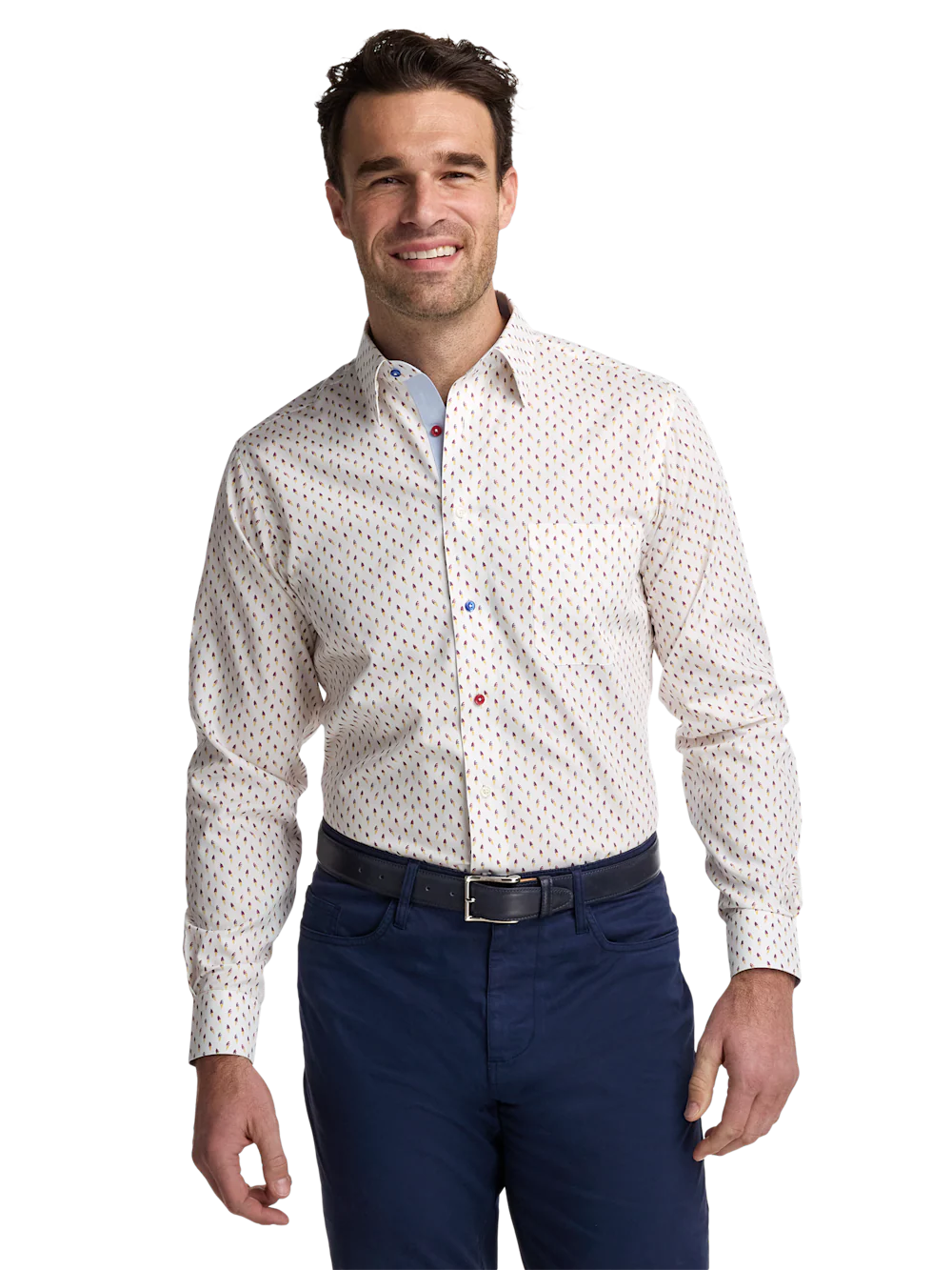 Non-Iron Cotton Ice Cream Cone Dress Shirt With Contrast Trim - White/blue - Image 2
