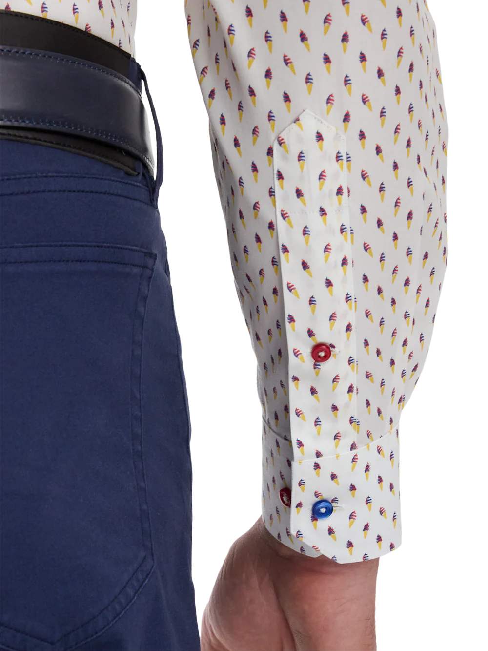 Non-Iron Cotton Ice Cream Cone Dress Shirt With Contrast Trim - White/blue - Image 4