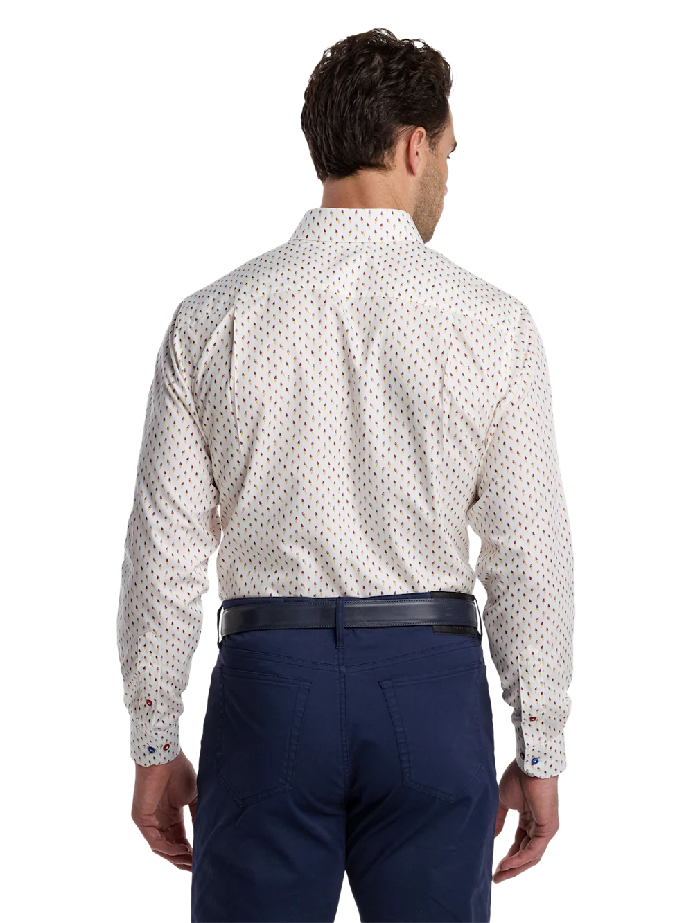 Non-Iron Cotton Ice Cream Cone Dress Shirt With Contrast Trim - White/blue - Image 5