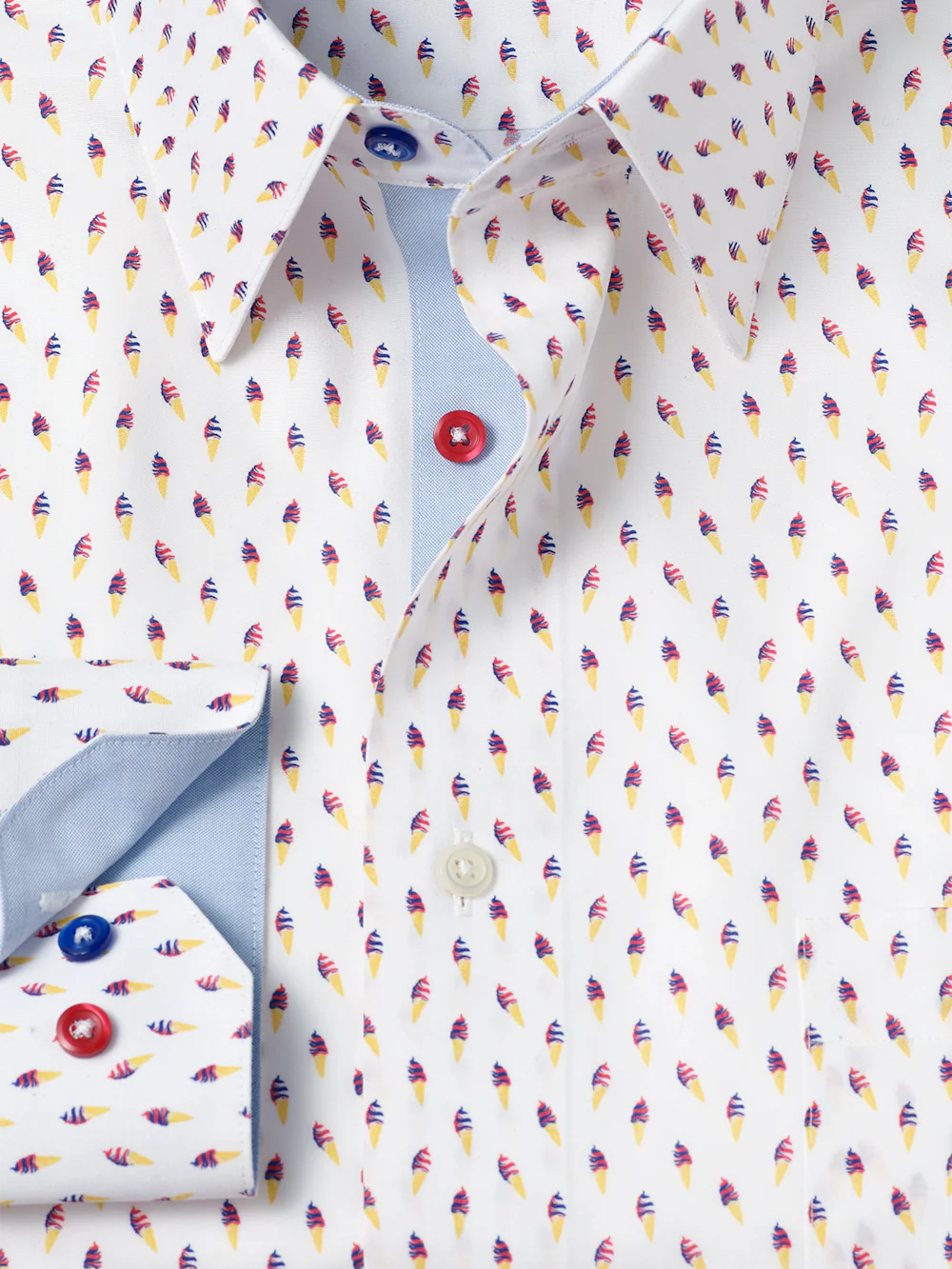 Non-Iron Cotton Ice Cream Cone Dress Shirt With Contrast Trim - White/blue - Image 6