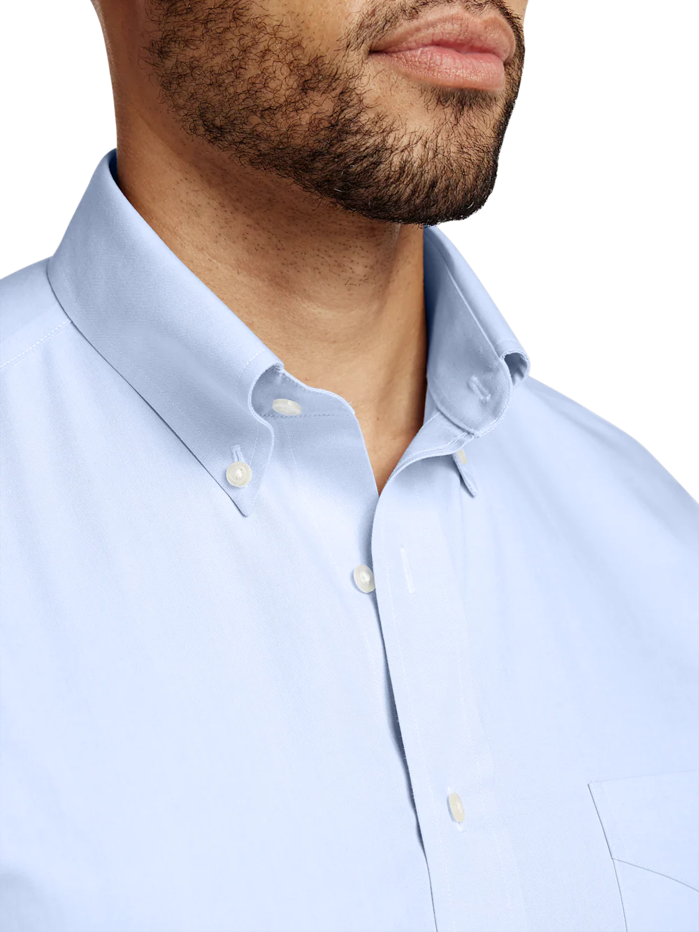 Non-Iron Cotton Pinpoint Solid Button Down Collar Dress Shirt - Blue - Image 3