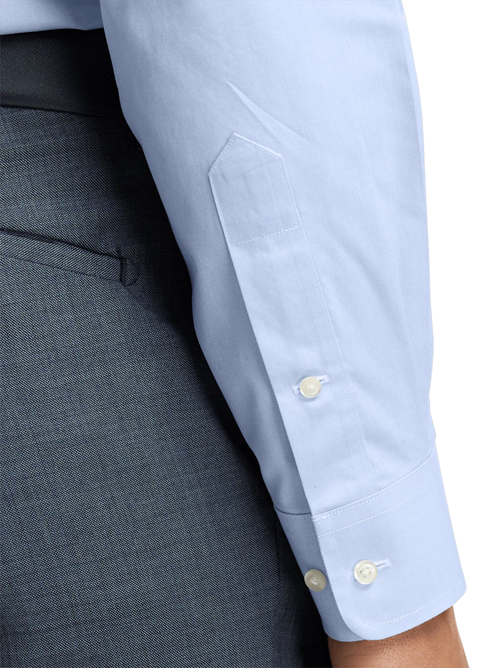 Non-Iron Cotton Pinpoint Solid Button Down Collar Dress Shirt - Blue - Image 4