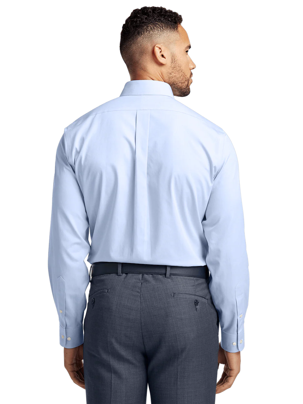 Non-Iron Cotton Pinpoint Solid Button Down Collar Dress Shirt - Blue - Image 5