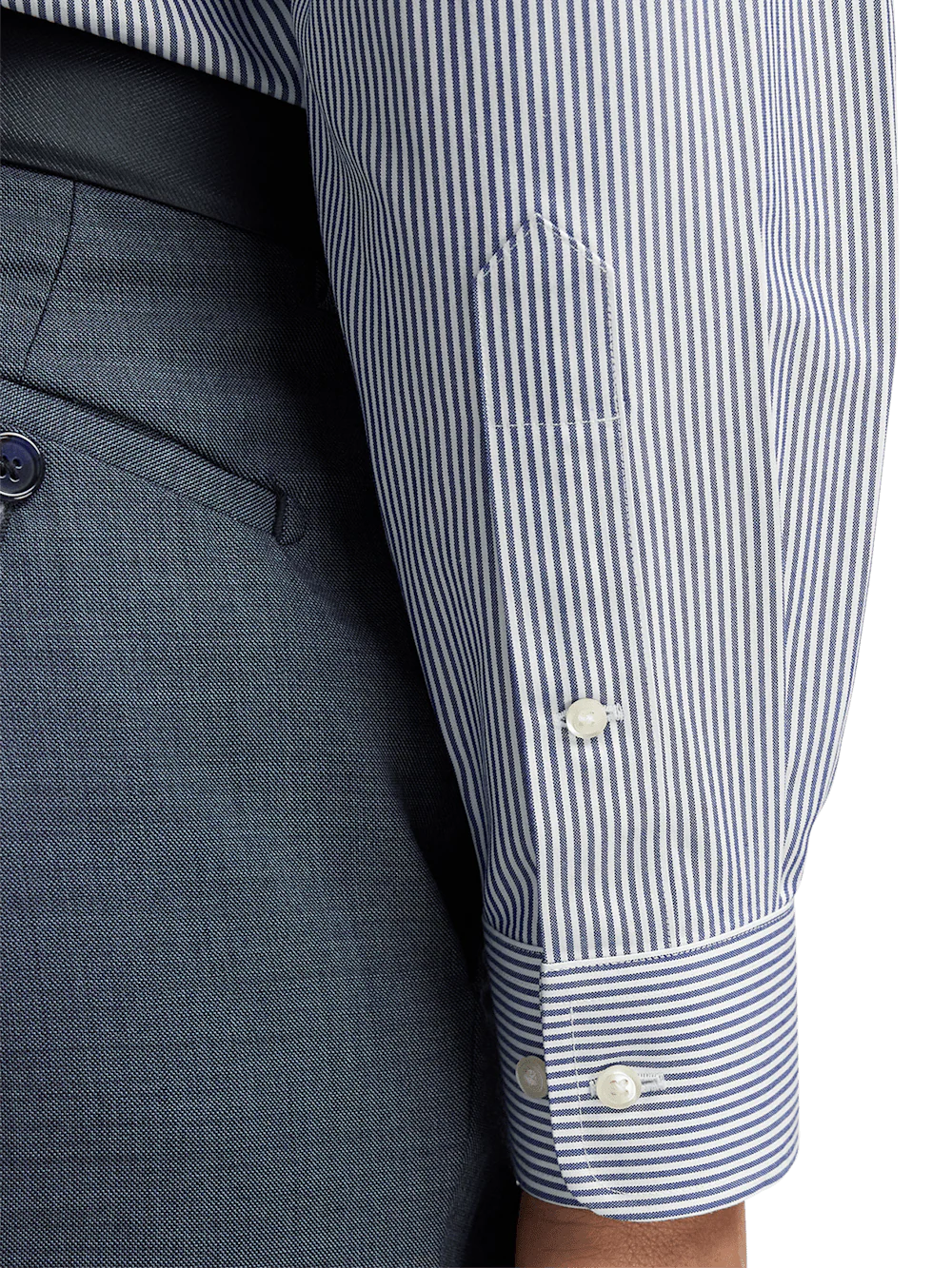 Non-Iron Cotton Pinpoint Solid Button Down Collar Dress Shirt - Blue Stripe - Image 4