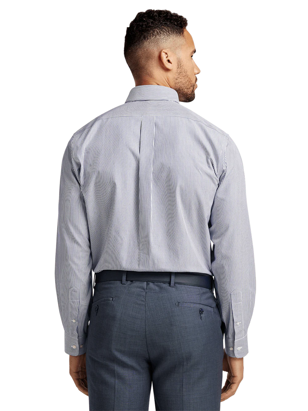 Non-Iron Cotton Pinpoint Solid Button Down Collar Dress Shirt - Blue Stripe - Image 5