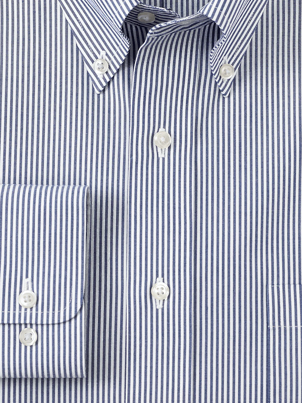 Non-Iron Cotton Pinpoint Solid Button Down Collar Dress Shirt - Blue Stripe - Image 6