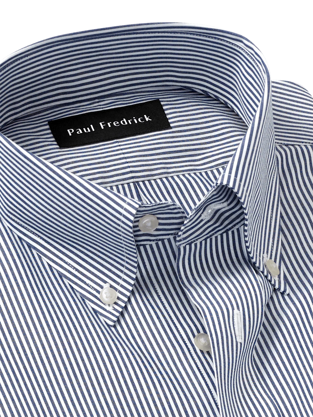 Non-Iron Cotton Pinpoint Solid Button Down Collar Dress Shirt - Blue Stripe - Image 7
