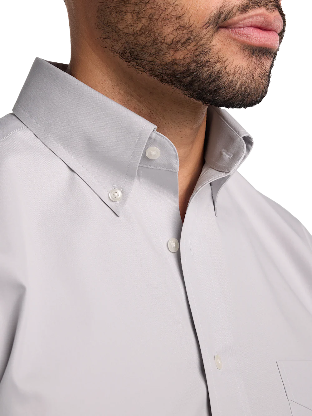Non-Iron Cotton Pinpoint Solid Button Down Collar Dress Shirt - Grey - Image 3