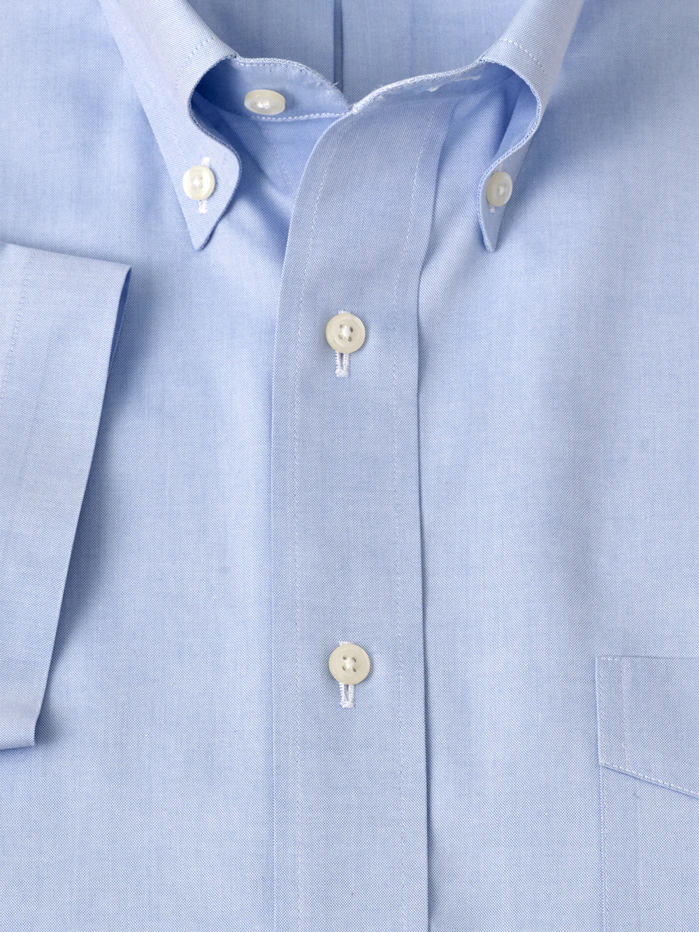 Non-Iron Cotton Pinpoint Solid Button Down Collar Short Sleeve Dress Shirt - Blue - Image 6