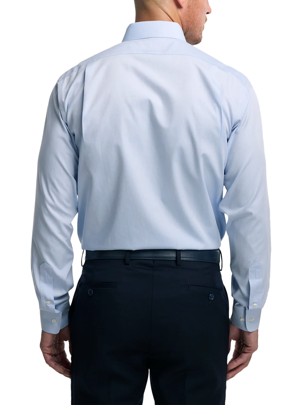 Non-Iron Cotton Pinpoint Solid Point Collar Dress Shirt - Blue - Image 5