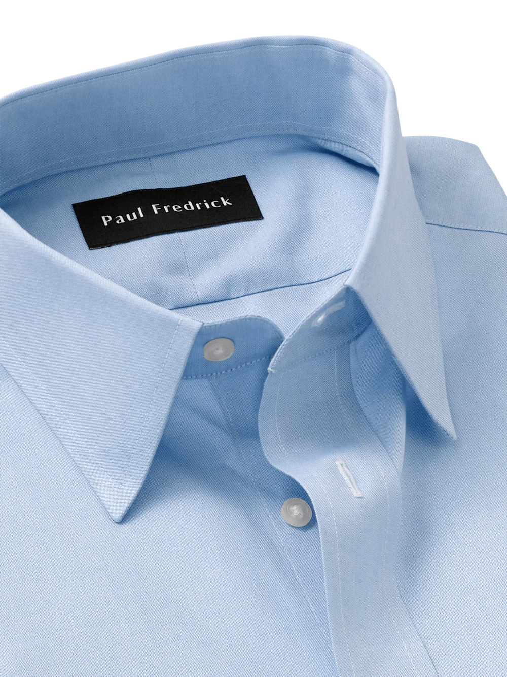 Non-Iron Cotton Pinpoint Solid Point Collar Dress Shirt - Blue - Image 6