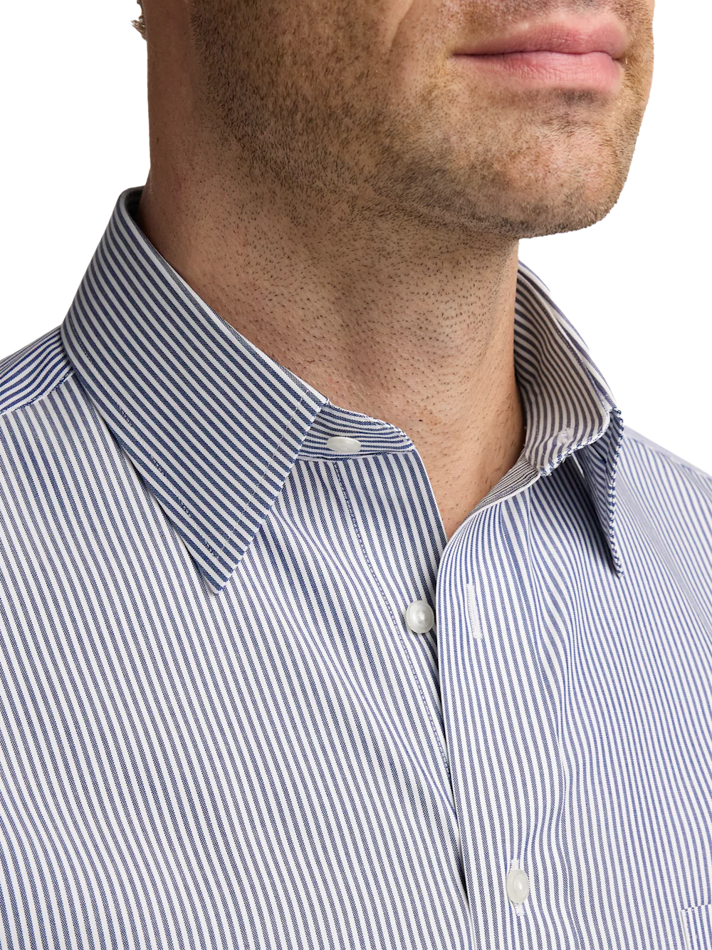 Non-Iron Cotton Pinpoint Solid Point Collar Dress Shirt - Blue Stripe - Image 3