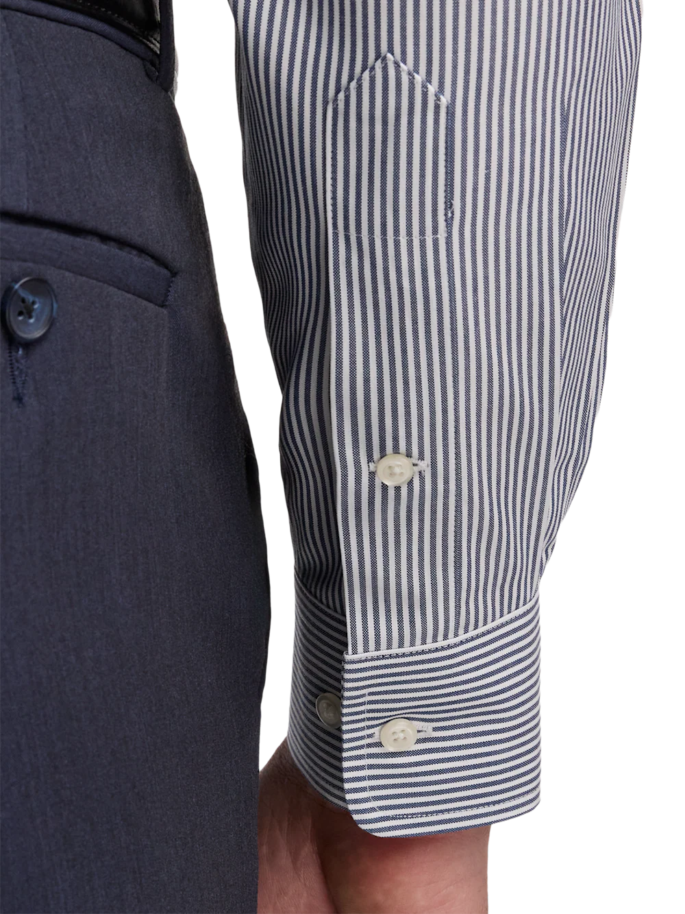 Non-Iron Cotton Pinpoint Solid Point Collar Dress Shirt - Blue Stripe - Image 4