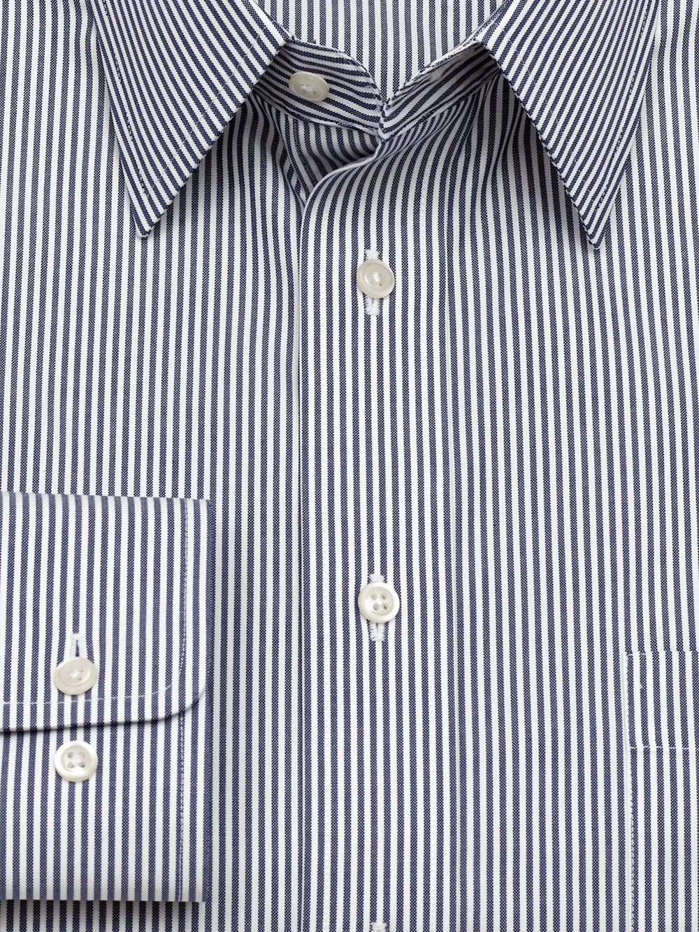 Non-Iron Cotton Pinpoint Solid Point Collar Dress Shirt - Blue Stripe - Image 6