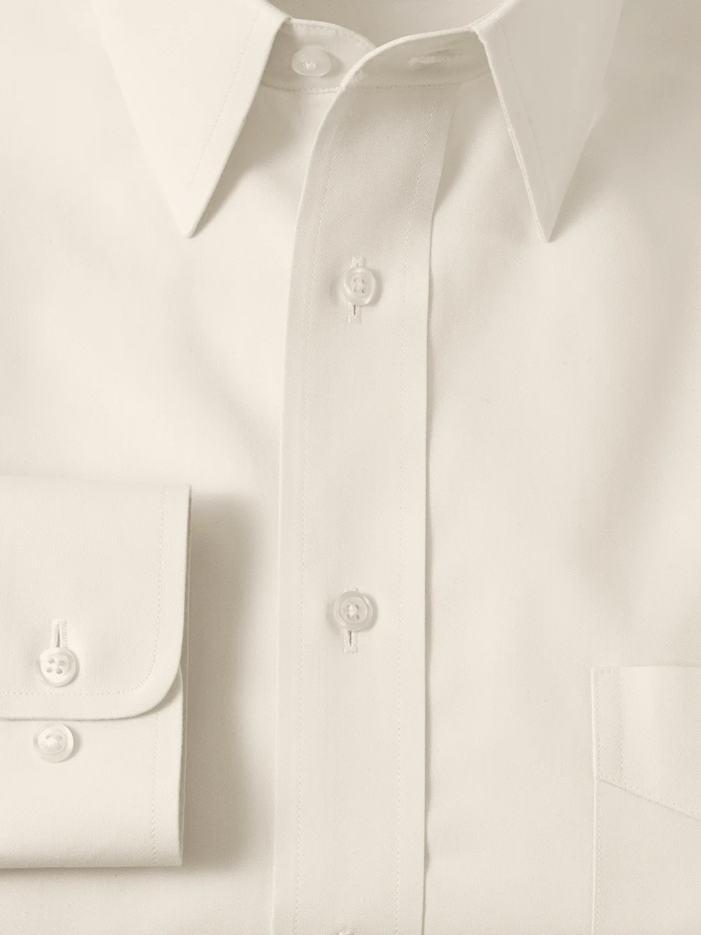 Non-Iron Cotton Pinpoint Solid Point Collar Dress Shirt - Ecru - Image 6