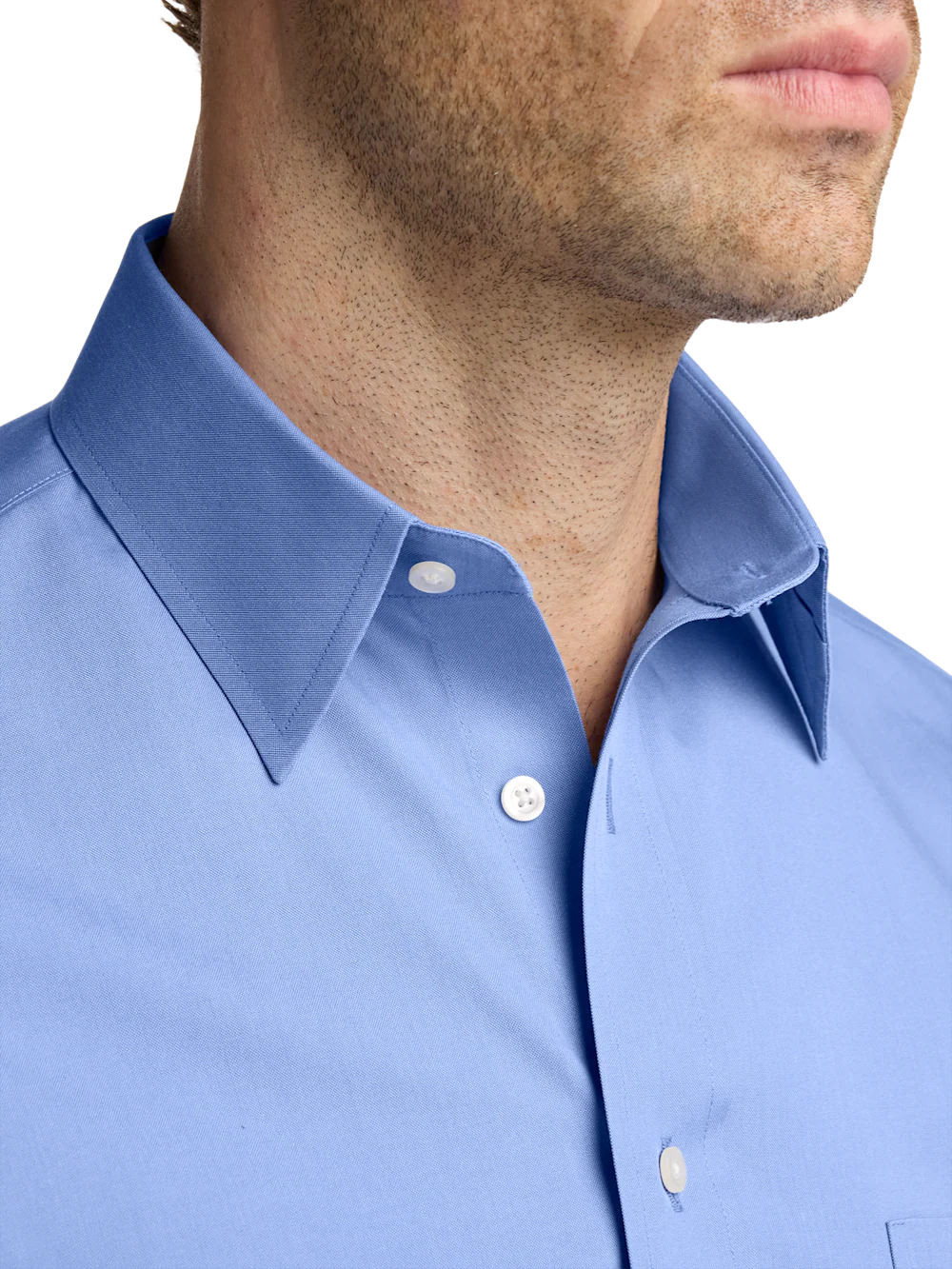Non-Iron Cotton Pinpoint Solid Point Collar Dress Shirt - French Blue - Image 3