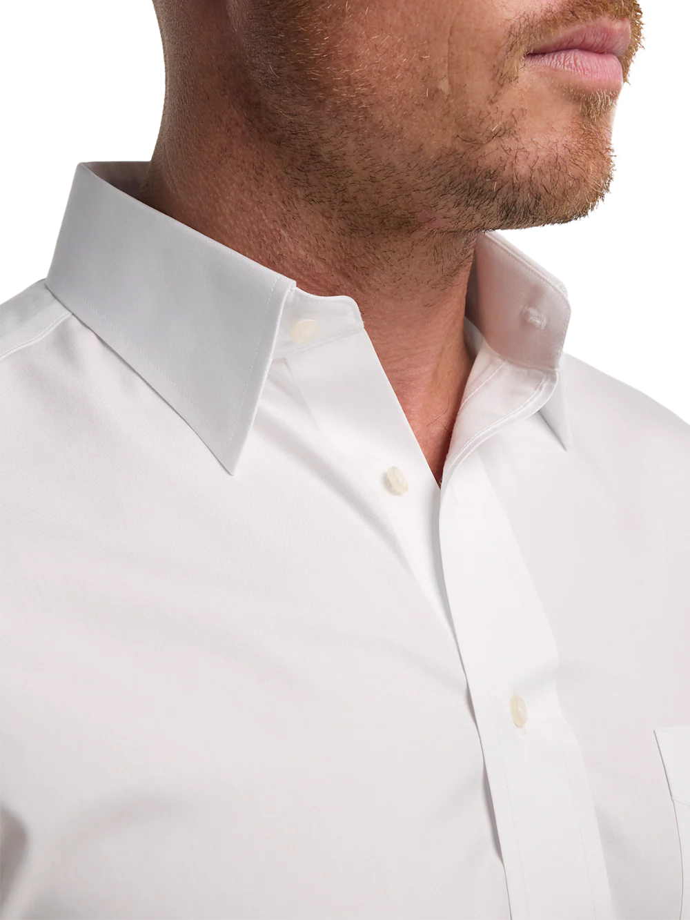 Non-Iron Cotton Pinpoint Solid Point Collar Dress Shirt - White - Image 3