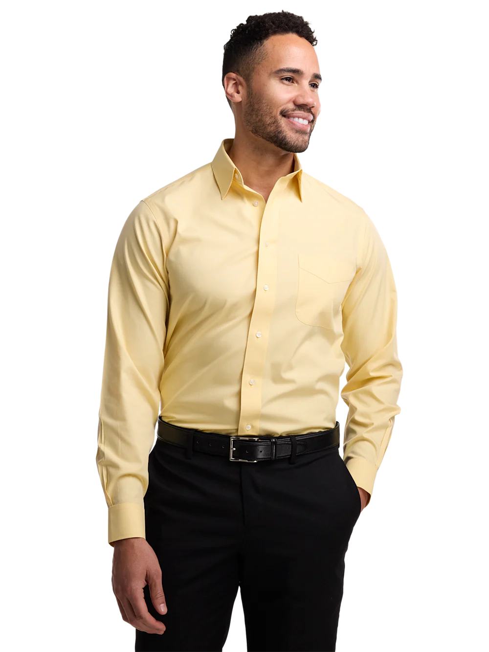 Non-Iron Cotton Pinpoint Solid Point Collar Dress Shirt - Yellow - Image 2
