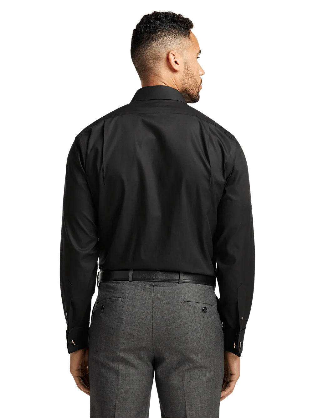 Non-Iron Cotton Pinpoint Solid Point Collar French Cuff Dress Shirt - Black - Image 5