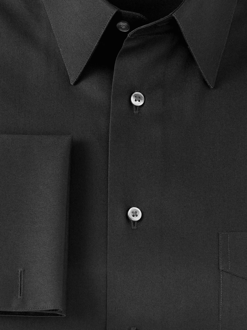 Non-Iron Cotton Pinpoint Solid Point Collar French Cuff Dress Shirt - Black - Image 6