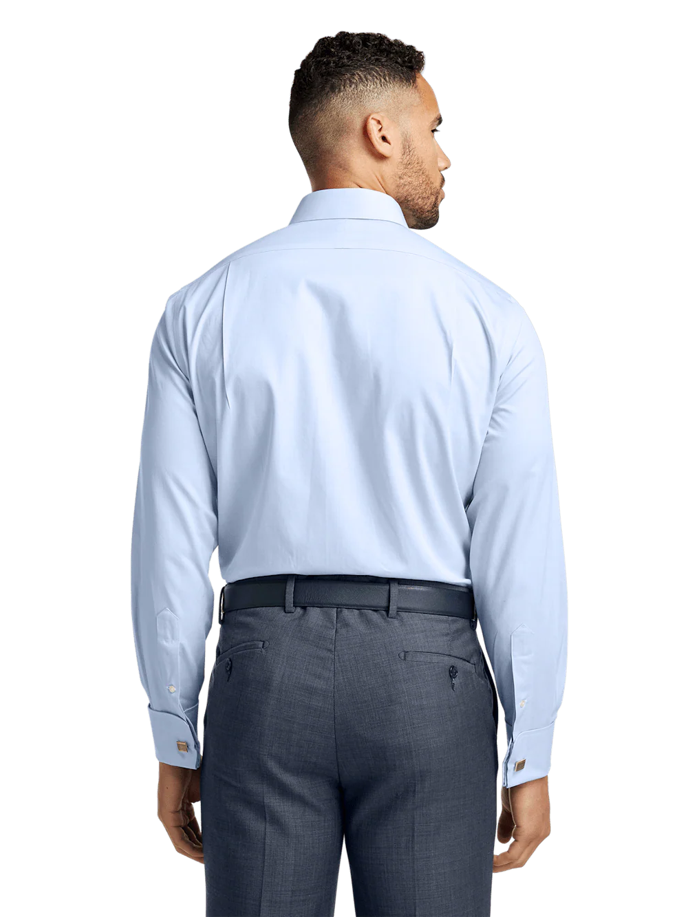 Non-Iron Cotton Pinpoint Solid Point Collar French Cuff Dress Shirt - Blue - Image 5
