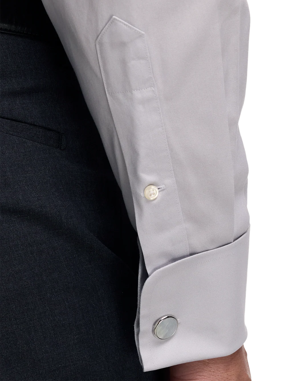 Non-Iron Cotton Pinpoint Solid Point Collar French Cuff Dress Shirt - Grey - Image 4