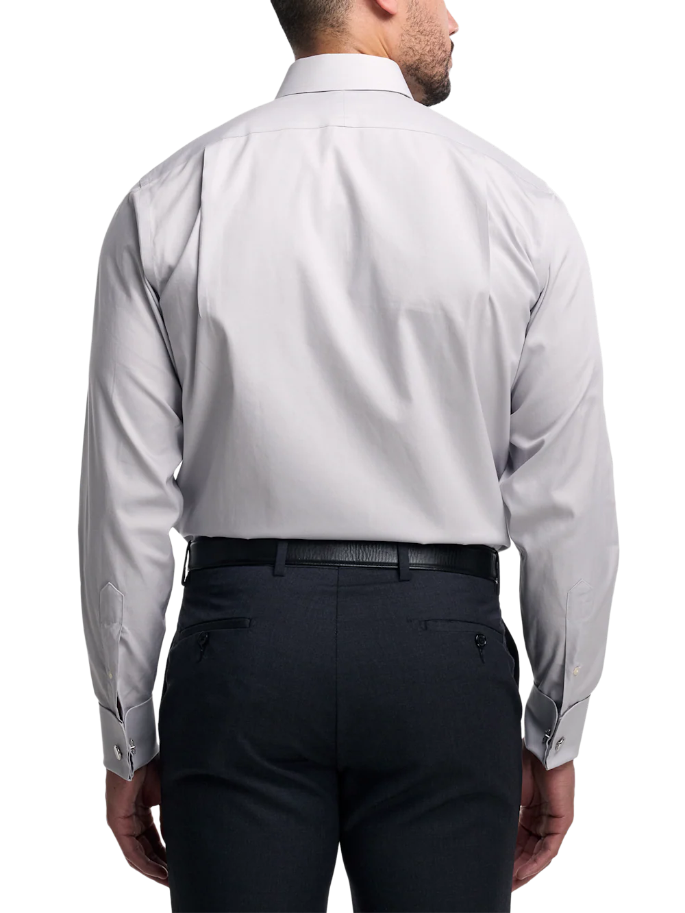 Non-Iron Cotton Pinpoint Solid Point Collar French Cuff Dress Shirt - Grey - Image 5