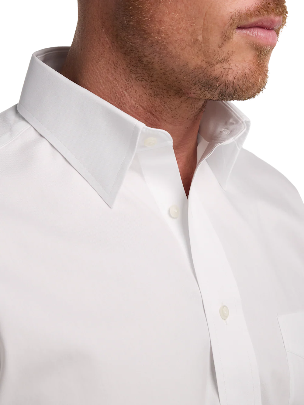 Non-Iron Cotton Pinpoint Solid Point Collar French Cuff Dress Shirt - White - Image 3