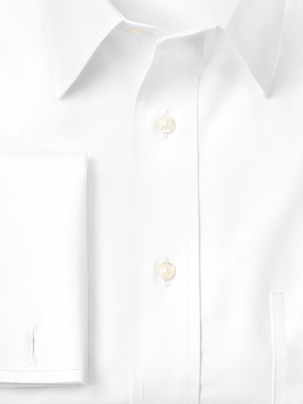 Non-Iron Cotton Pinpoint Solid Point Collar French Cuff Dress Shirt - White - Image 6