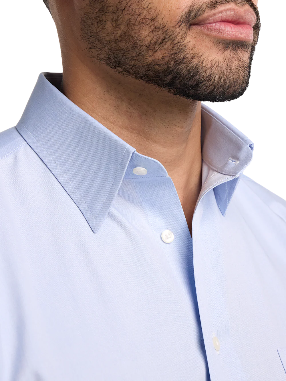 Non-Iron Cotton Pinpoint Solid Point Collar Short Sleeve Dress Shirt - Blue - Image 3