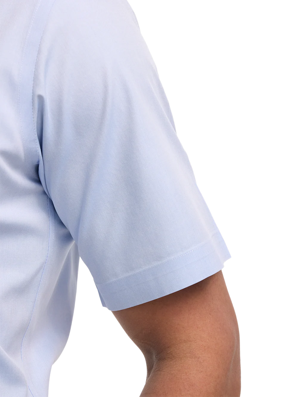 Non-Iron Cotton Pinpoint Solid Point Collar Short Sleeve Dress Shirt - Blue - Image 4