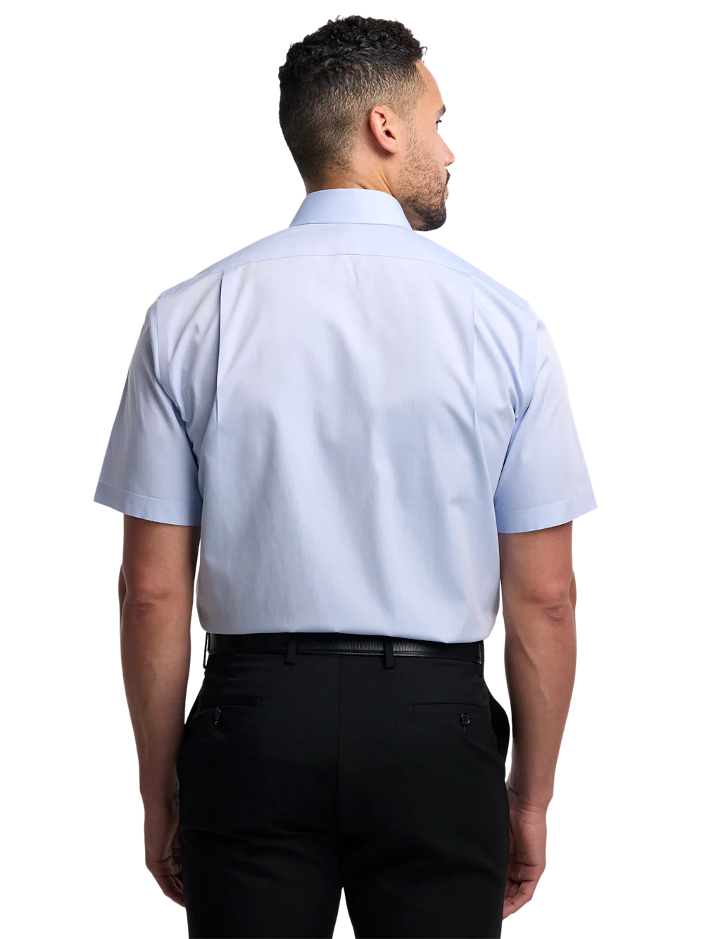 Non-Iron Cotton Pinpoint Solid Point Collar Short Sleeve Dress Shirt - Blue - Image 5
